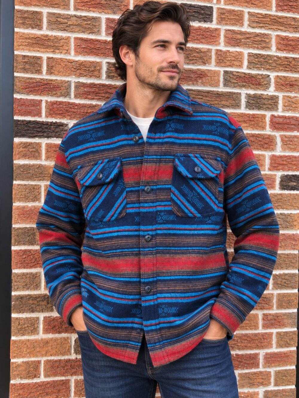 JACHS Men’s Wool Blend Southwestern Aztec Shacket Jacket L